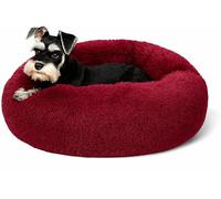 SEOUGEE Calming Donut Dog Bed, Fluffy Plush Round Cat Bed, Cosy Soft Washable Cushion Self-Warming Pet Beds Non-Slip Bottom, Indoor Sleeping Cuddler Nest for Small Medium Dogs (Burgundy 60cm)