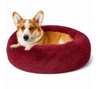 SEOUGEE Calming Donut Dog Bed, Fluffy Plush Round Cat Bed, Cosy Soft Washable Cushion Warming Pet Beds with Non-Slip Bottom, Indoor Sleeping Cuddler Nest for Small Medium Dogs (Burgundy 70cm)