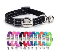 SEOUGEE Cat Collar Quick Release with Personalised Name Tag, Reflective Kitten Collars with Bells & Safety Release, 19-30 CM Adjustable, Black