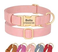 SEOUGEE Personalised Dog Collar with Engraved ID Name and Number, Custom Soft PU Leather Dog Collars, Adjustable & Durable Pet Collars with Quick Release Metal Buckle for Large Dogs (L, Pink 38-60cm)