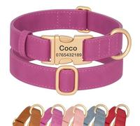 SEOUGEE Personalised Dog Collar with Engraved ID Name and Number, Custom Soft PU Leather Dog Collars, Adjustable & Durable Pet Collars with Quick Release Metal Buckle for Small Dogs (S, Rose 25-35cm)
