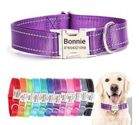 SEOUGEE Personalised Dog Collar with Engraved Metal Buckle, Reflective Nylon Collars for Small Medium Large Dogs with Custom Name Plate Phone Number (Dark Purple, XL:Neck 45-70cm,Width 2.5cm)