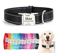 SEOUGEE Personalised Dog Collar with Engraved Metal Buckle, Reflective Nylon Collars for Small Medium Large Dogs with Custom Name Plate Phone Number, Adjustable (Black, S:Neck 30-40cm,Width 1.5cm)