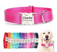 SEOUGEE Personalised Dog Collar with Engraved Metal Buckle, Reflective Nylon Collars for Small Medium Large Dogs with Custom Name Plate Phone Number (Rose Red, XL:Neck 45-70cm,Width 2.5cm)