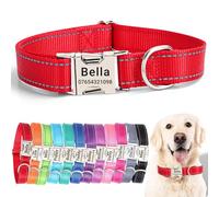 SEOUGEE Personalised Dog Collar with Engraved Metal Buckle, Reflective Nylon Collars for Small Medium Large Dogs with Custom Name Plate Phone Number (Red, S:Neck 30-40cm,Width 1.5cm)