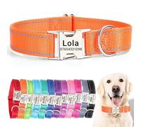 SEOUGEE Personalised Dog Collar with Engraved Metal Buckle, Reflective Nylon Collars for Small Medium Large Dogs with Custom Name Plate Phone Number (Orange, S:Neck 30-40cm,Width 1.5cm)