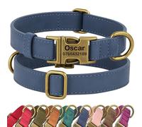 SEOUGEE Personalised Dog Collar with Engraved Name and Number, Custom Soft PU Leather Dog Collars, Adjustable & Durable Pet Collars with Quick Release Metal Buckle for Large Dogs (L, V-Blue 38-60cm)