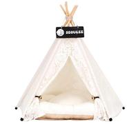 SEOUGEE Pets Teepee Tent for Dogs and Cats Washable and Removable Cotton Canvas Dog Bed and Cat House with Cushion Indoor and Outdoor Pet Kennel and Play House Portable and Stylish Tipi Design