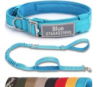 SEOUGEE Tactical Dog Collar Personalised with Handle and Leash Set, Soft Padded Dog Collars with Custom Reflective Name Patch, Pet Collars with Portable Buckle for Small Dogs (Sky Blue Set, S)