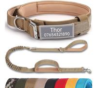 SEOUGEE Tactical Dog Collar Personalised with Handle and Leash Set, Soft Padded Dog Collars with Custom Reflective Name Patch, Pet Collars with Portable Buckle for Medium Large Dogs (Brown Set, XL)