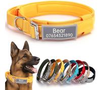 SEOUGEE Tactical Dog Collar Personalised with Handle, Soft Padded Dog Collars with Custom Reflective Name Patch, Adjustable Collars with Portable Buckle for Small Dogs Training (Yellow, S)