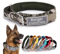 SEOUGEE Tactical Dog Collar Personalised with Handle, Soft Padded Dog Collars with Custom Reflective Name Patch, Adjustable Collars with Portable Buckle for Medium Large Dogs Training (Camo, M)