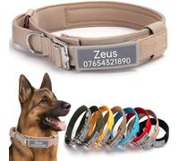 SEOUGEE Tactical Dog Collar Personalised with Handle, Soft Padded Dog Collars with Custom Reflective Name Patch, Adjustable Collars with Portable Buckle for Medium Large Dogs Training (Beige, M)