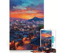 Seoul Cityscape at Sunset Painting Jigsaw Puzzles for Adults 1000 Pieces Clear Logic Toy Quiet Hobby Perfect Cut Stylish Gift (50x75cm)