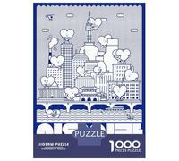 Seoul Cityscape with Heart Characters 1000 Piece Jigsaw Puzzle, Historic Square Architecture, Thick Cardboard Pieces for Travel Lovers, Mindful Activity, Paper Board, 52x38cm/1000pcs