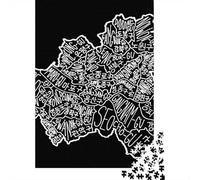 Seoul Districts Map Typography Travel Puzzle 1000 Pieces, Famous Building Scenic Print, Interlocking Paper Pieces for Families, Weekend Hobby, 52x38cm/1000pcs