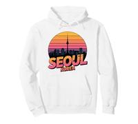 Seoul Korea, Retro Sunset Fun Namsan Tower Skyline Pullover Hoodie