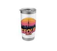 Seoul Korea, Retro Sunset Fun Namsan Tower Skyline Stainless Steel Insulated Tumbler