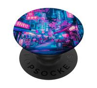 Seoul Night Street Vibrant Blossoms Cyberpunk Korea Art PopSockets Adhesive PopGrip