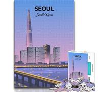 Seoul Skyline Illustration Jigsaw Puzzles for Adults 1000,Challenging To Complete But Fun And Humorous Educational Game for Birthday 38x52cm
