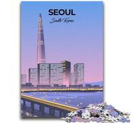 Seoul Skyline Illustration Jigsaws 1000 Pieces for Teenagers, Challenging Game Toys Every Piece Is Unique - Challenging Family Fun Game 1000pcs (26x38cm)