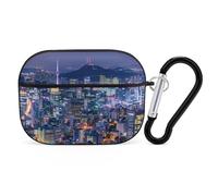 SEOUL SOUTH KOREA SKYLINE GLOSSY Night View Headphone Case Compatible with AirPods Pro PC Shell Carrying Case with Keychain Black-style