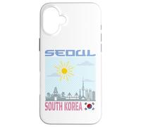Seoul South Korea Skyline Korean Flag Graphic Art Drawing Case for iPhone 16 Plus