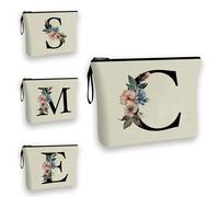 Sep & March Initial Makeup Bag - 25x17cm - Floral, Beige - Women & Girls Cosmetic Bag - Hen Party, Travel, Storage