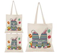 Sep & March LTD Easter Initial Tote Bags - Kids Unisex 15"x16" Beige Canvas Cotton Easter Bunny Tote Bag