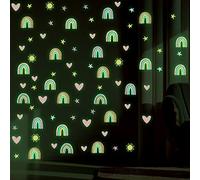 Sepamoon Rainbow Wall Decor Stickers Small Rainbow Wall Decal Watercolor Heart Sun Star Wall Stickers for Girls Boys Baby Bedroom Nursery Wall Decor (Luminous Green)