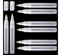 Sepamoon Set of 6 Empty Fillable Pen 3 mm 6 Mm, Refillable Paint Pen Blank Round Tilted Flat Head Refillable Paint Markers Fine Tip Acrylic Markers for Touch Up Graffiti Paper Drawing
