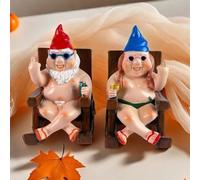 SepApr88 Garden Gnomes, Funny Naughty Naked Gnomes Figurines in Rocking Chair, Outdoor Garden Yard Lawn Statues, Middle Finger Resin Decor for Home Office（2Pcs, Sitting）