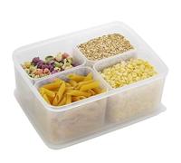 Separate Serving Tray Large Capacity Grain Beans Sealed Glass Kitchen Storage Box, 4 Compartments Household Food Storage Organiser for Dried Fruits, Nuts, Fruits (S)