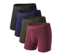 Separatec Breathable Mens Underwear with Separate Pouch Moisture Wicking Soft Anti Chafing Boxer Briefs for Men 4 Pack, New!-separate Pouch - Dark Blue/Olive Green/Black/Maple Leaf Red - 4 Pack, M