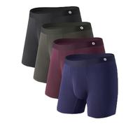 Separatec Mens Underwear with Separate Pouch Moisture Wicking Micro Modal Boxer Briefs Seamless Soft Underwear with Fly 4Pack, Navy Blue*1+olive Green*1+black*1+deep Wine Grape*1, M