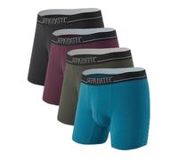 Separatec Separate Pouch Mens Underwear Breathable & Soft Moisture Wicking Micro Modal Support Boxer Briefs with Fly 4 Pack, Black*1+olive Green*1+dark Grape*1+peacock Blue*1, S