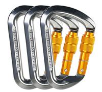 SEPEAK UIAA CE 30kN Locking Climbing Carabiner, Professional Heavy Duty Screwgate Clip for Outdoor Climbing, Mountaineering, Rappelling, Camping, Hiking, Large D Carabiner Hook/6744lb,3pc,Gold