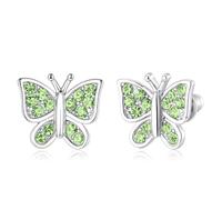 Sepfavo Crystal Butterfly Earrings,Inlaid with Zirconia,Hypoallergenic Children's Diamond Silver Earrings,Birth Gift Birthday Valentine's Day Mother's Day Graduation Gift, Mini, Stainless Steel
