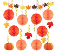 SEPGLITTER 15Pcs Fall Decoration, Orange Paper Honeycomb Ball Maple Garland