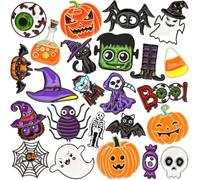 SEPGLITTER 24 Pcs Halloween Pins, Alloy Brooches Holy Pin Badges Bulk Chest Pins Pumpkin Bat Black Cat Pin Accessories for Backpacks Jewelry Hat Jacket Halloween Decoration Party Favors