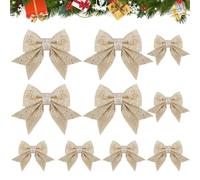 SEPGLITTER Christmas Bow, 10 Pieces Glittering Christmas Bow Large Bow Christmas Wreath Bow Christmas Tree Ribbon Bows for Christmas Holiday Wedding Decoration