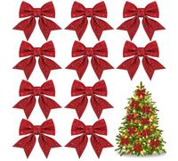SEPGLITTER Christmas Bows, 10 Pack Glitter Red Christmas Bows Christmas Tree Bow Decorations Sequin Bow Ties Xmas Decorative for Home Christmas Party(4.8x6 in)