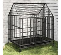 sephironlbb Dog Kennel with Wheels Made of Galvanised Steel Black 100 x 77 x 115 cm Weatherproof for Puppy House and Kennel as a Safe Retreat in the Garden or Living Room