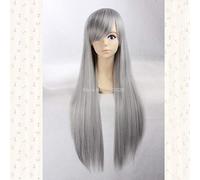 Sephiroth 80cm Silvery Grey Long Straight Inclined Bangs Synthetic Hair Cosplay Wig + Wig Cap