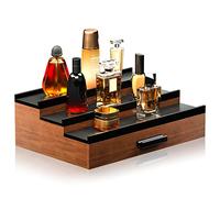 Sephyroth Wooden Cologne Organizer for Men 3 Levels of Elevated Cologne Display Shelf with Drawer Storage Perfume Organization and Storage Display Risers,Great Gift for Man(Walnut Black)
