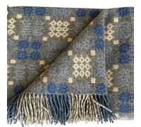 Sepia and BlueJay Welsh Tapestry Woollen Throw. Traditional Carthen Welsh Blanket - Caernarfon pattern. Finished with fringing