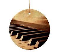 Sepia Tone Piano Keys Print Ceramic Round Christmas Tree Hanging Multi-Scale Ornaments With Hanging For Home Decoration 3 Sizes