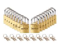 SEPOX® 16 Pcs Pack Solid Brass Padlock with Same Keys 24 Pcs, Heavy Duty & Compact Body 30mm 1-3/16", Small Lock & Key with Big Handle, Keyed Alike for gate, Gym Locker, Hasp, Tool Box