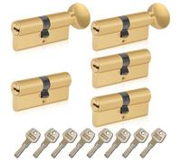 SEPOX Euro Cylinders Lock Set 3 Double + 2 Thumb-Turn Cylinders (Keyed Alike), 70mm(30/30),High Security 6 Pin, Zinc Alloy Casing Brass Cylinder Anti-Drill Anti-Pick Door Barrel for Home,Office