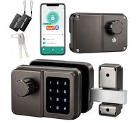 SEPOX Gate Lock, Waterproof, Rugged Design, App Control Single Screen | 4-in-1: Bluetooth, IC Card, Code & Key. Outdoor keypad, indoor handle. Electroplated. For fence, yard, garden & gate.